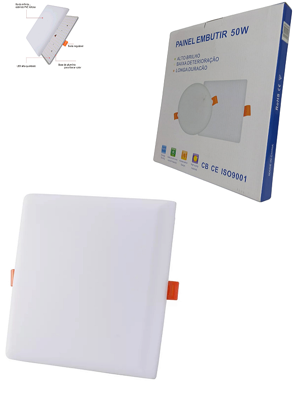 Plafon Led Borda Infinita 50w Embutido Quadrado 30cmx30cm Bivolt Branco Frio 6500k