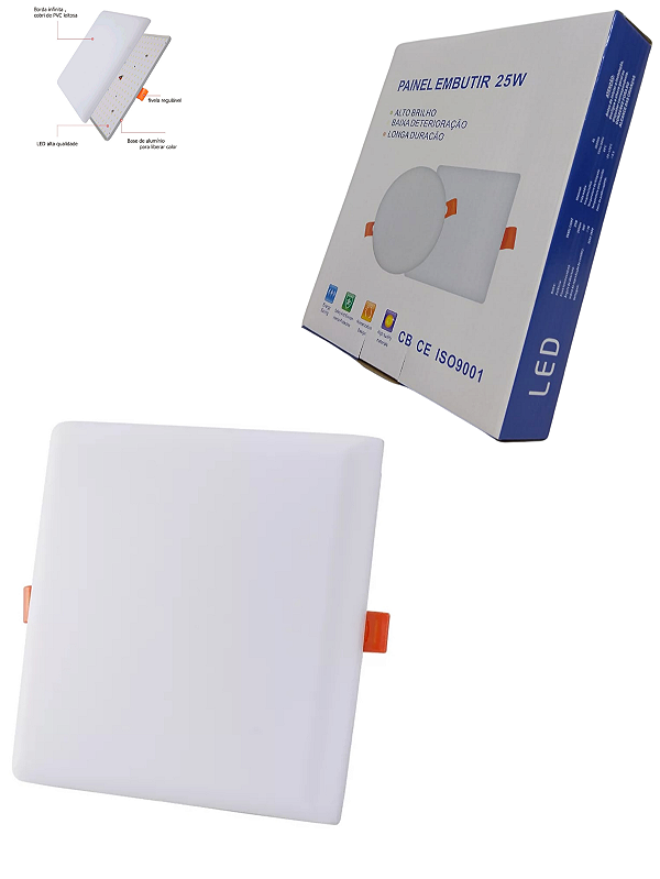 Plafon Led Borda Infinita 25w Embutido Quadrado 17cmx17cm Bivolt Neutro 4000k