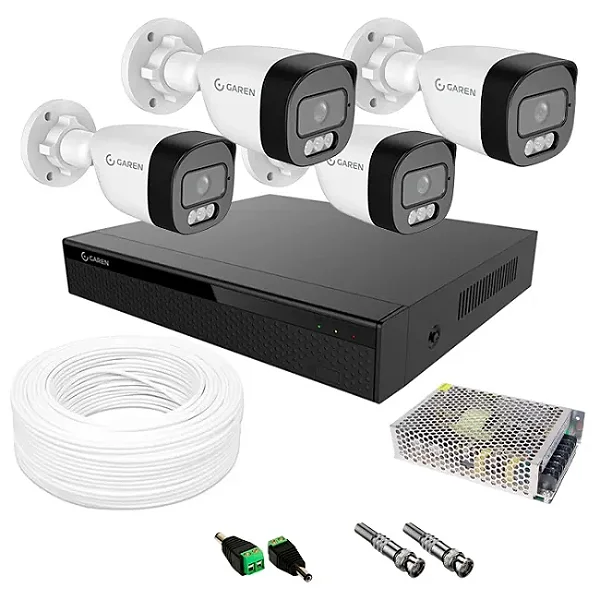 Kit Câmeras de Segurança Full HD 1080p Bullet + Gravador DVR 4 Canais c/ Aplicativo de Monitoramento e Acessórios