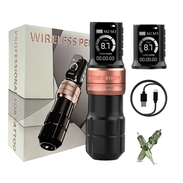 Pen Poseidon Vortex 2 Baterias Curso Ajustável Tattoo - Rose