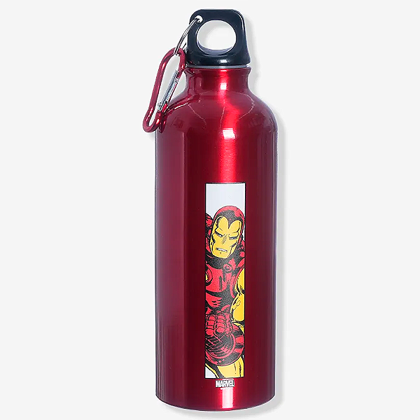 GARRAFA DE ALUMINIO 500ML C/MOSQUETAO HOMEM DE FERRO