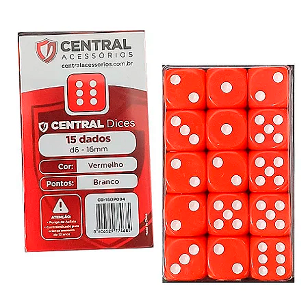 Central Dice - d6 de 16mm: Opaco Vermelho e Branco