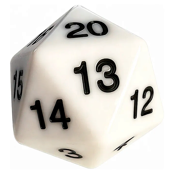 Central Dice - d20 JUMBO: Opaco Branco e Preto