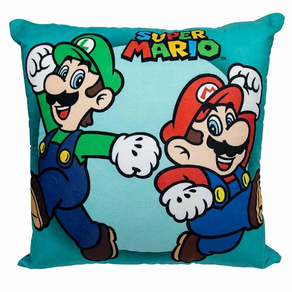 ALMOFADA  MARIO E LUIGI FIBRA VELUDO 40X40CM OFICIAL NINTENDO