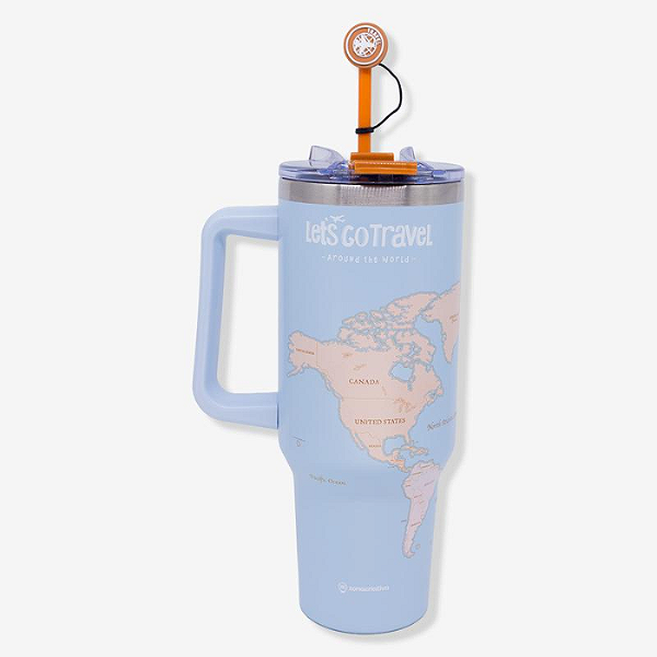 CANECAO TUMBLER MAPA MUNDI VIAGEM C/PINGENTE 1,15LT