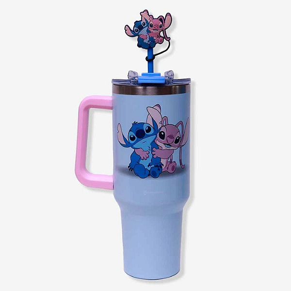 CANECAO TUMBLER TERMICA STITCH E ANGEL  C/PINGENTE 1,15LT - OFICIAL