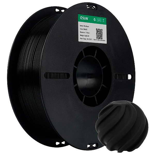 FILAMENTO PARA IMPRESSORA 3D ESUN PLA BASIC PRETO 1,75MM ROLO 1KG PRETO