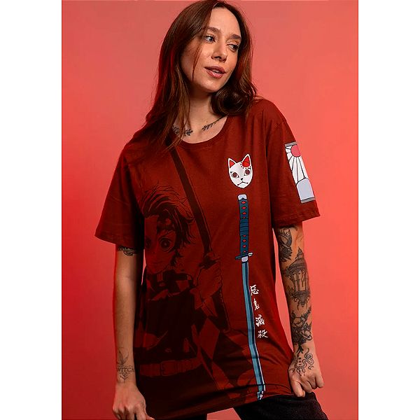 CAMISETA PITICAS DEMON SLAYER TANJIRO VINHO
