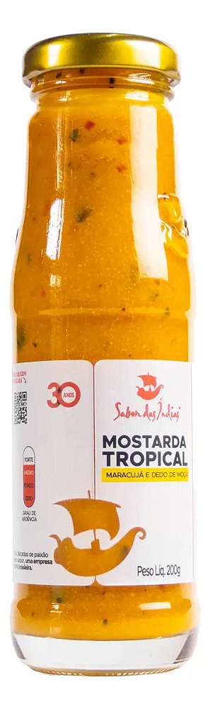 MOSTARDA GOURMET DE MARACUJA COM DEDO DE MOCA 195g SABOR DAS INDIAS (30 ANOS)