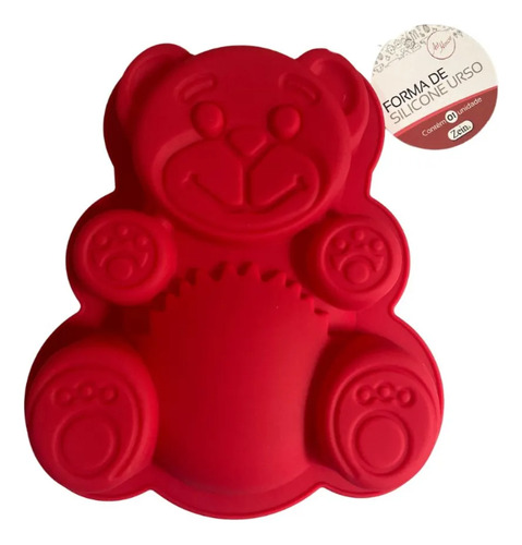 Forma De Silicone Urso Para Bolo Gelatina Doces 300ml Vermelho
