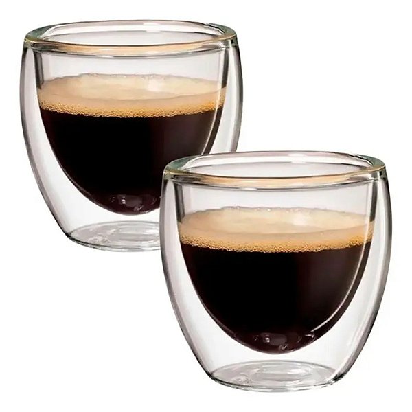 Jogo 2 Copos Parede Dupla Vidro Borossilicato Café Espresso 100ml