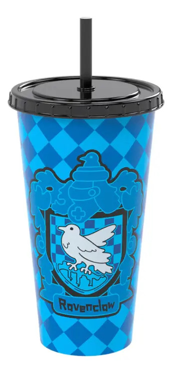 Copo Com Tampa E Canudo Harry Potter Corvinal Ravenclaw 700ml