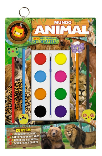 Kit Artes Aquarela Mundo Animal Infantil Criativo