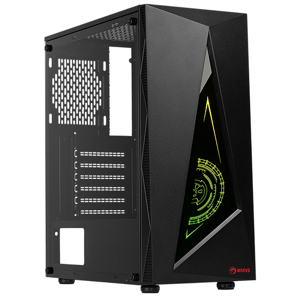 Gabinete Gamer Marvo CA-119 BK, RGB, Mid Tower, Vidro Temperado, Black, Sem Fonte, Sem Fan