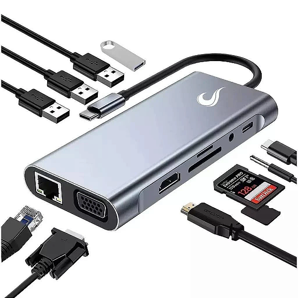 HUB RISE MODE 06 PRO, USB-C 3.0, 11 EM 1, CINZA - RM-HUB-06-PRO