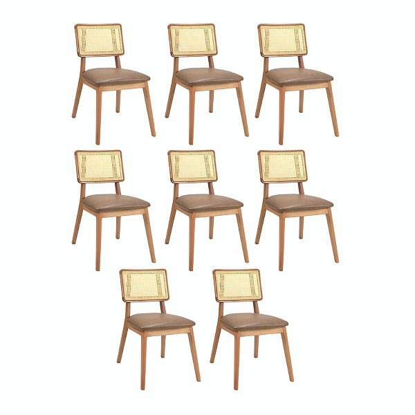 Kit 8 Cadeiras Telinha Lua (Amêndoa/Assento Couríssimo 551)