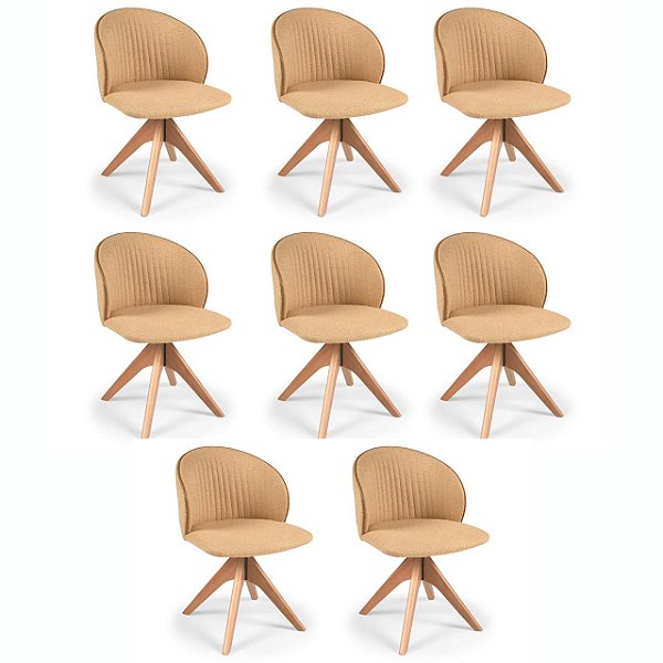 Kit 8 Cadeiras Sofia Giratória (Amêndoa / 921 / Debrum 910)