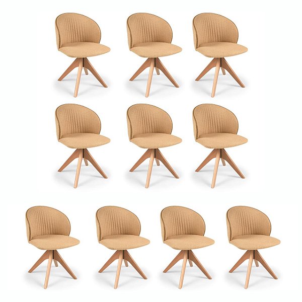 Kit 10 Cadeiras Sofia Giratória (Amêndoa / 921 / Debrum 910)