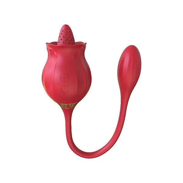 ROSALLE | VIBRADOR ROSA COM LÍNGUA TEXTURIZADA E BULLET ESTIMULADOR