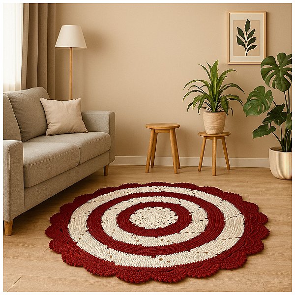 Tapete Redondo de Crochê Artesanal com Padrão Espiral