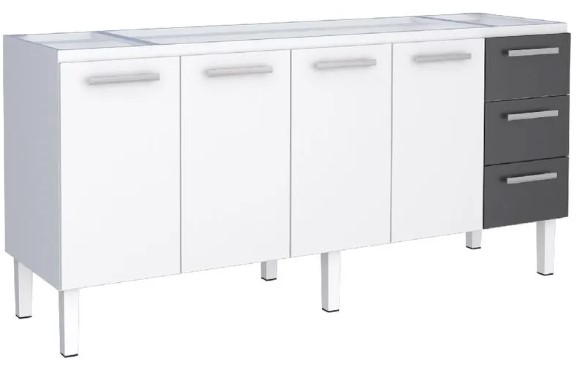 Gabinete Cozinha Aço 2,00 metros Modelo Venus na cor Branca e gavetas preta - Cozimax