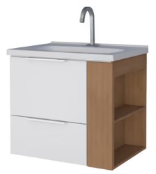 Toucador de banheiro, Madeira, Jequitiba/Branco 60cm Modelo COSMOS - Cozimax