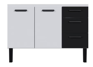 Gabinete Cozinha Aço 1,20 metros modelo ATENA Branco com gavetas Pretas - Cozimax