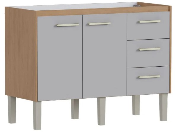 Gabinete Cozinha Madeira 1,20 metros Modelo IBIS na cor Jequitiba/Nude - Cozimax