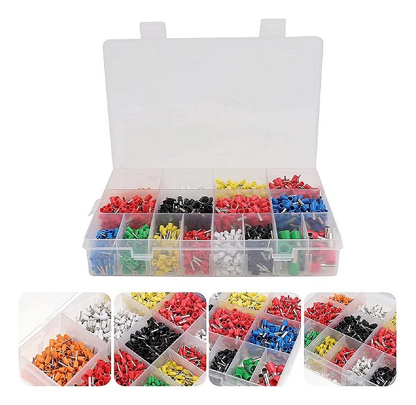Kit Com 2120 Pçs Terminal Tubular Ilhós E Caixa Organizadora