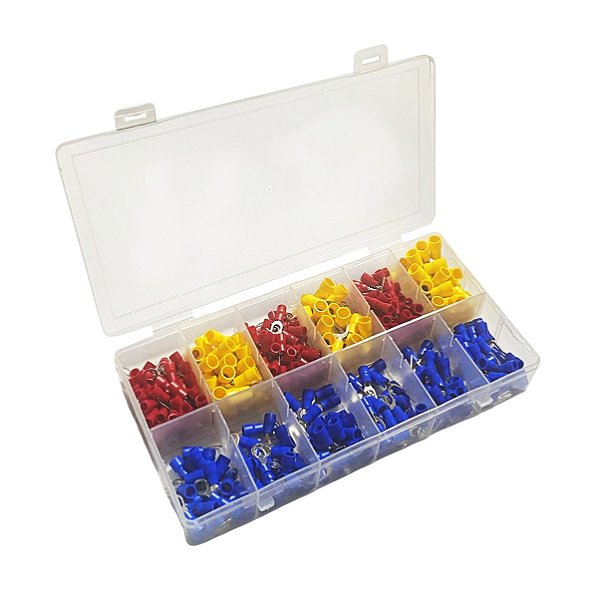 Kit 375 Pçs Terminais Elétricos Olhal Garfo Pino Macho Fêmea