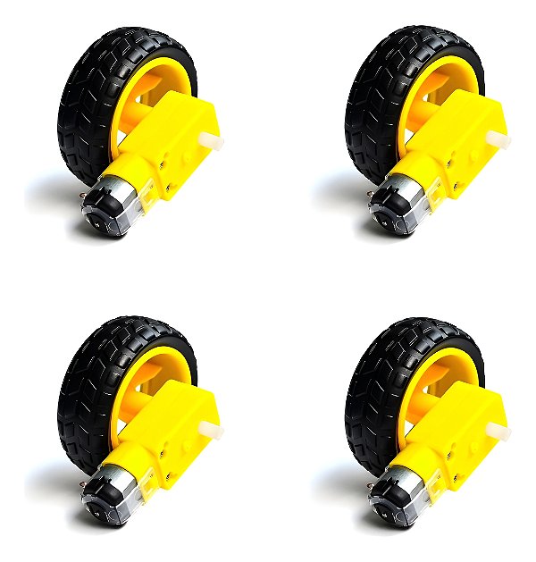Kit 4 Roda Pneu Motor Redução DC 3 A 6v Robótica Arduino