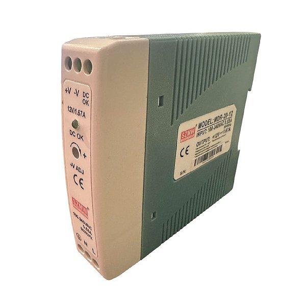 Fonte Chaveada Bivolt 12V 1.67A 20W MDR-20-12 P/ Trilho Din