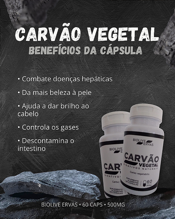 Carvão Vegetal Biolive Ervas | 60 Capsulas - 500mg