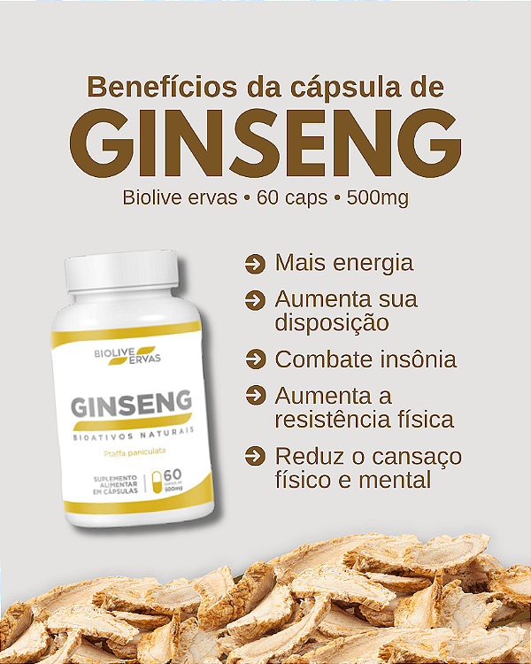 Ginseng Biolive Ervas | 60 Capsulas - 500mg