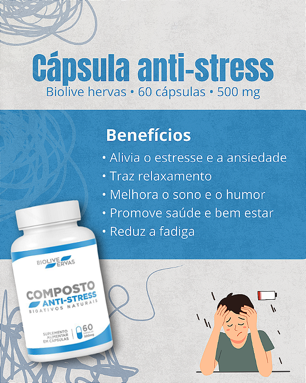 Composto Anti Stress Biolive Ervas | 60 Capsulas - 500mg