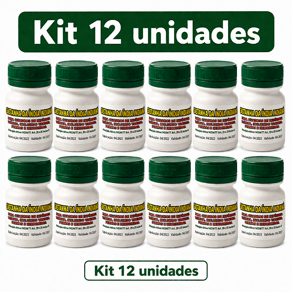 Kit 12 Frascos de Castanha da Índia Indiana Frete Grátis