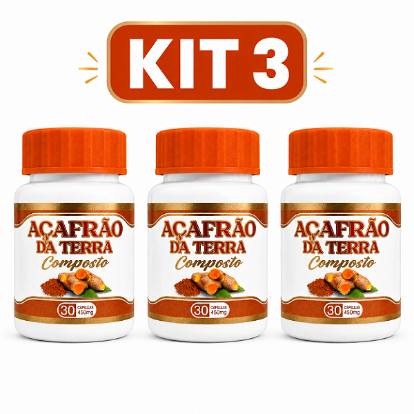 Kit 3 Açafrão da Terra Composto 30 Cápsulas 450mg Suplemento Alimentar