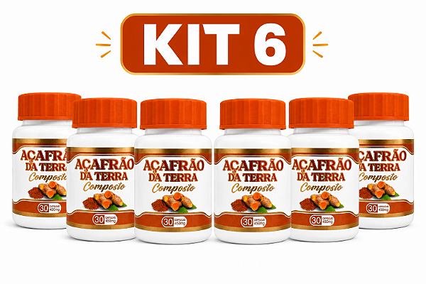 Kit 6 Açafrão da Terra Composto 30 Cápsulas 450mg Suplemento Alimentar