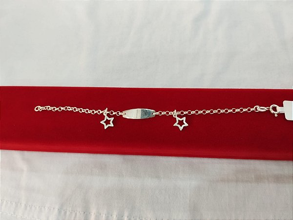 Pulseira Infantil Placa e Estrelas – Prata 925