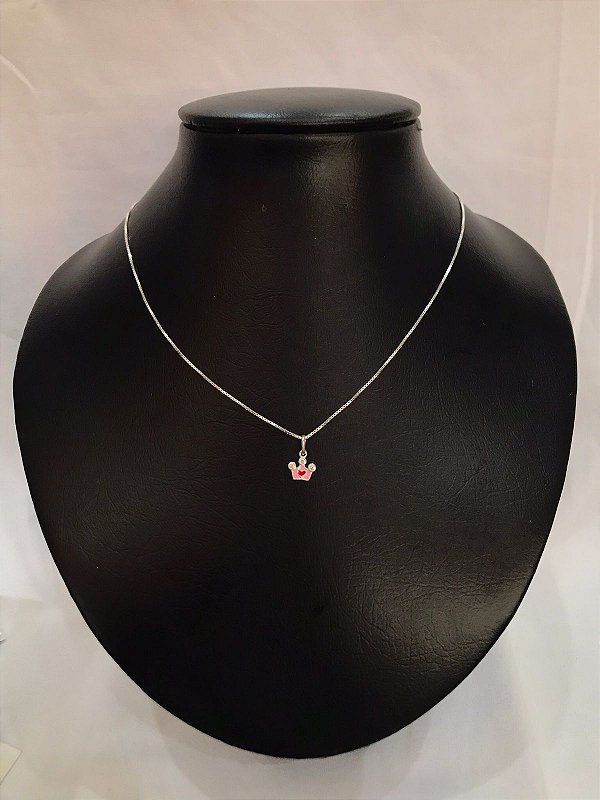Colar Infantil com Pingente de Coroa Rosa – Prata 925