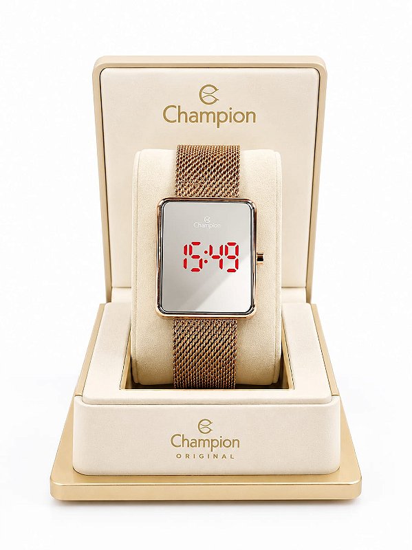 Relógio Digital Champion Dourado com Visor Prata