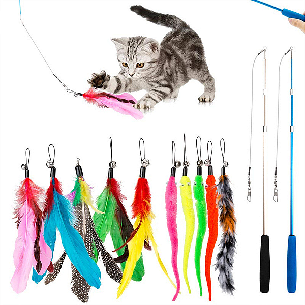 Conjunto de Brinquedos 2 Varinhas + Iscas Variadas para Gatos - 12 peças