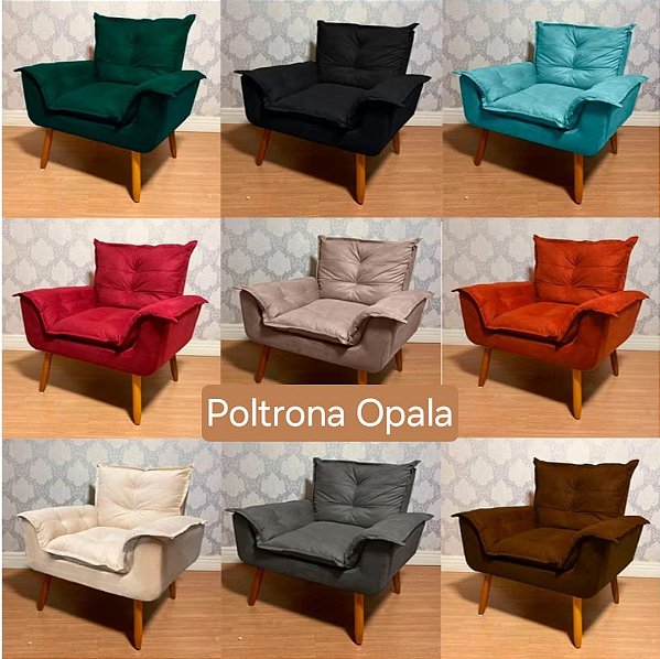 Poltrona opala tecido suede pés palito em eucalipto,