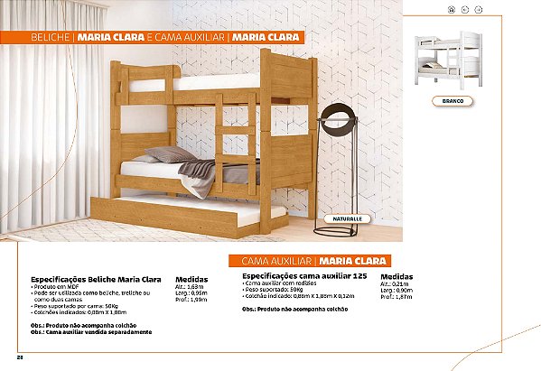 Cama beliche com cama auxiliar