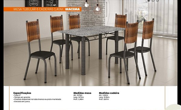 Mesa Tubular Iracema com 6 Cadeiras - 1,40m