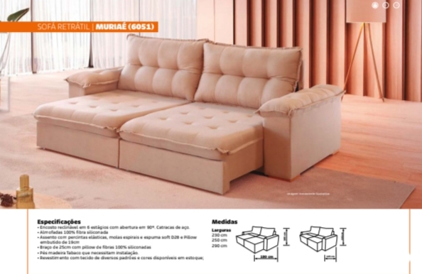Sofá Retrátil Muriaé 250cm comprimento - Conforto e Estilo para Sua Sala
