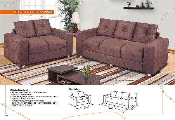Jogo de Sofá 2 e 3 Lugares Civic