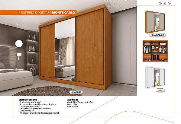 Roupeiro 3 Portas Monte Carlo
