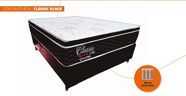 Conjunto Box Classic Black Casal Base e Colchão molas ensacadas