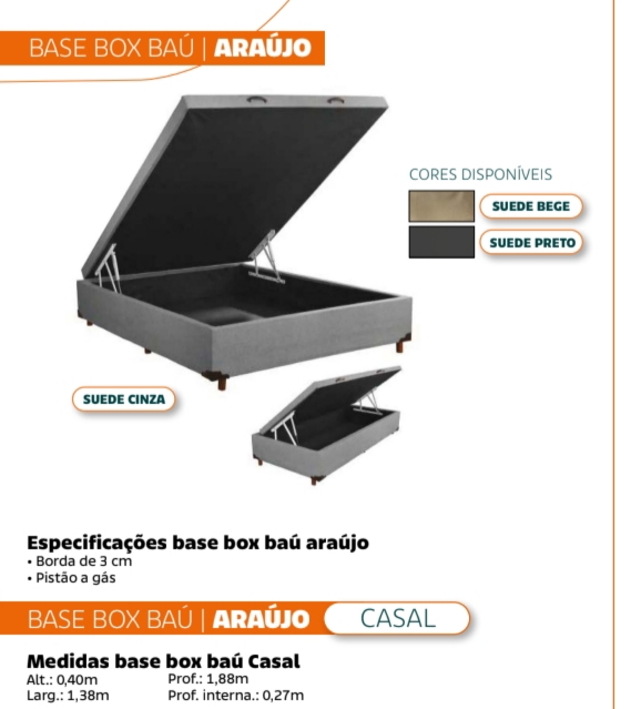 Base Baú Casal Araujo Suede 1,38x1,88m